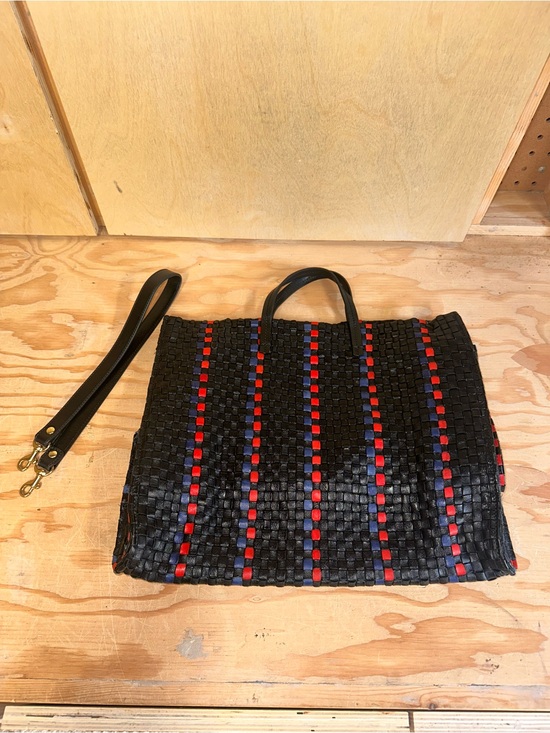 Clare V Handbags - CLARE V. Woven Black Tote with Red and Navy Accent Stripes